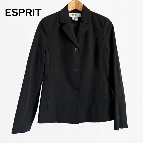 ESPRIT Women’s Black NYLON Lined 3 Button-Up Blazer Size 6 - Picture 1 of 3